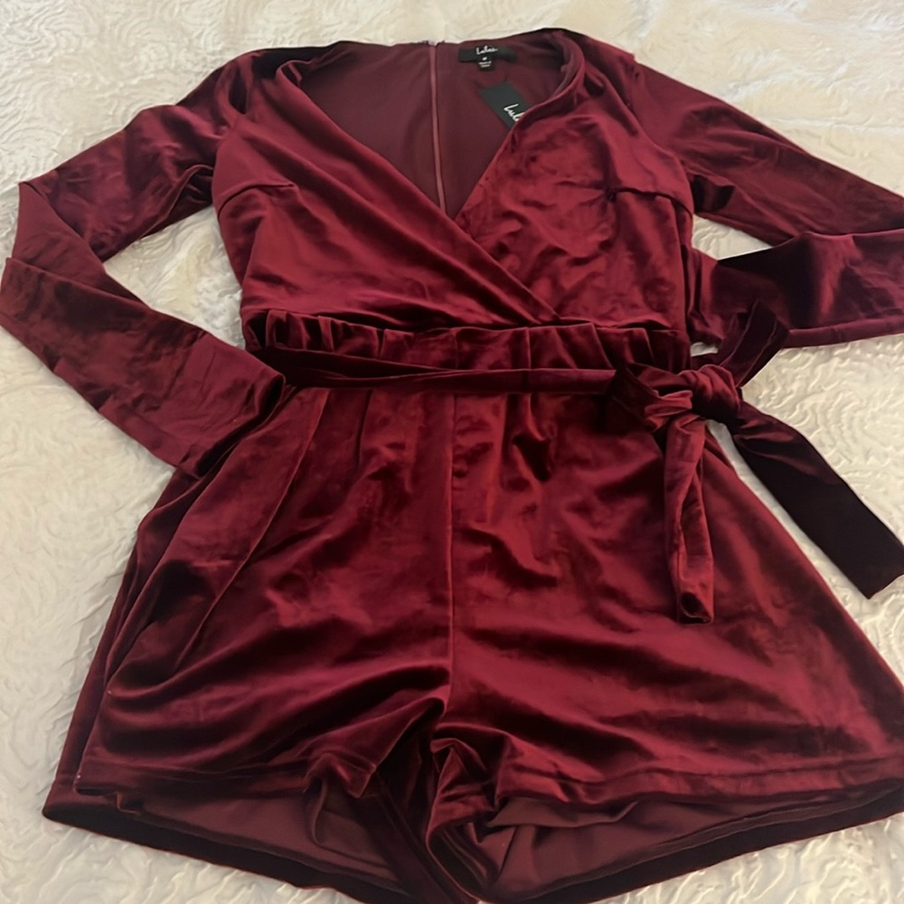 Lulu's Burgundy Velvet Jumpsuit